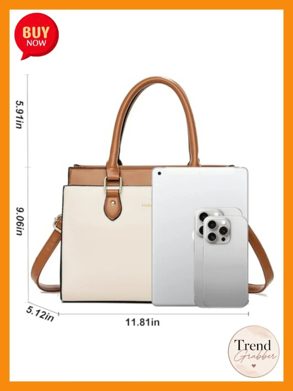 Dual-tone Faux Leather Satchel Tote Handbag with Crossbody Strap